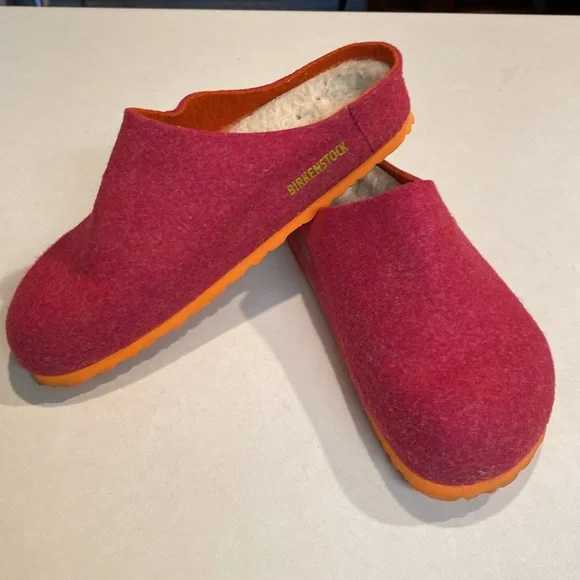 BIRKENSTOCK Kaprun Rivet Doubleface Wool Clogs Pink Fuchsia Orange Sz 39. EUC - Picture 11 of 11
